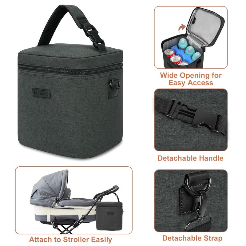 Mancro Breastmilk Cooler Bag with Ice Pack, Insulated Bottle Bag for 6 Baby Bottles (Up to 9 Ounce) with Shoulder Strap for Nursing Moms on The Go or Daycare, Dark Grey - Image 5
